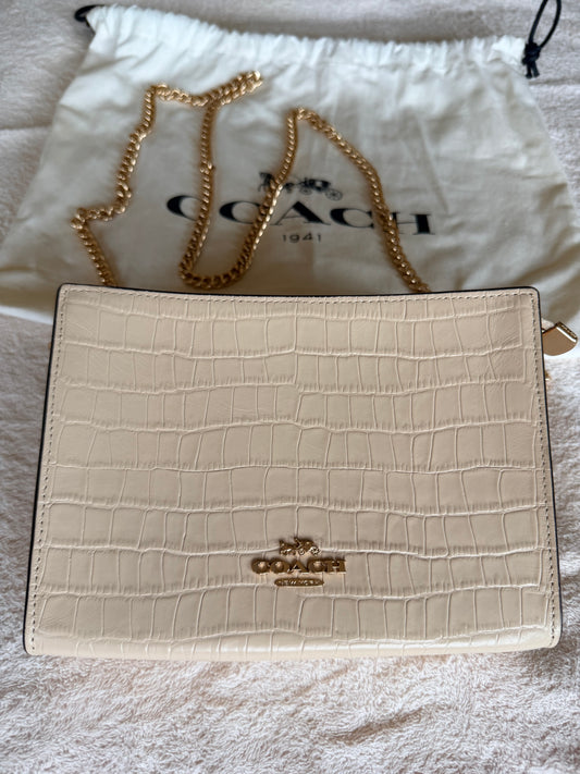 Coach Slim Crossbody Bag Croc-Embossed Leather Light Coral with Dust Bag