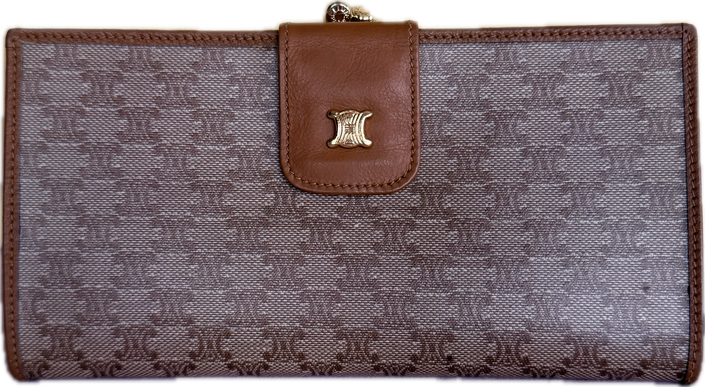 Authentic Vintage CELINE Macadam Triomphe Kisslock Long Wallet