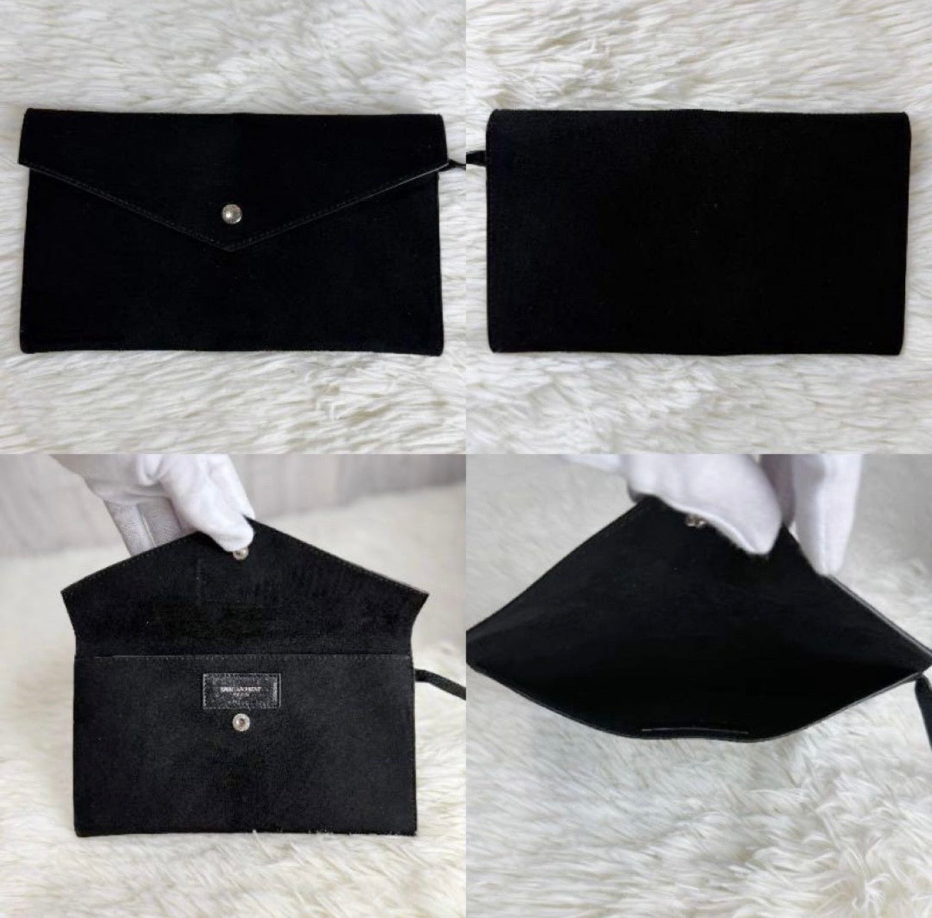 Saint Laurent Teddy Perforated Nappa Leather Shopping Tote Bag Black with Pouches