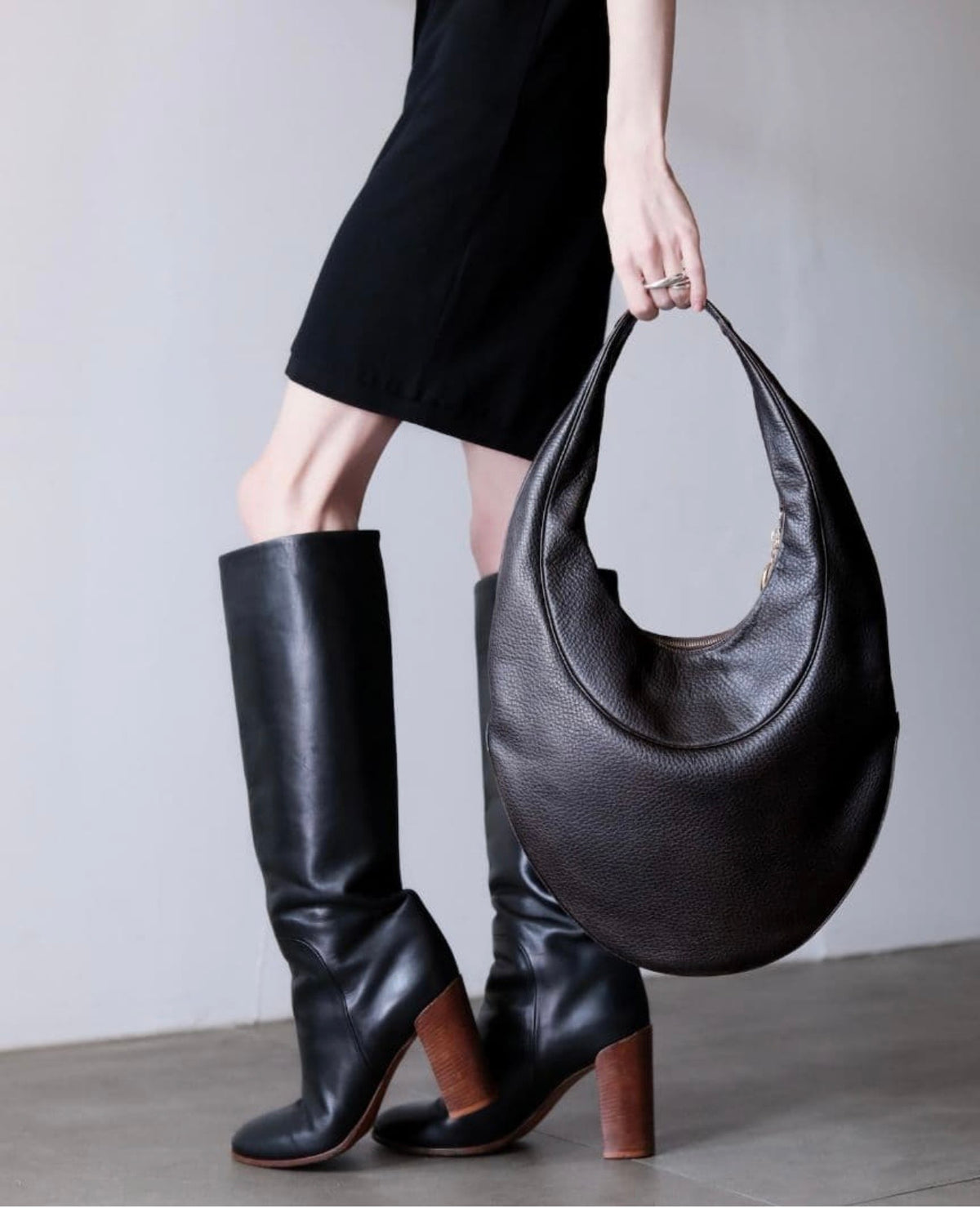 Authentic BVLGARI Black Leather Moon Hobo Bag Slouchy Crescent Shoulder Bag