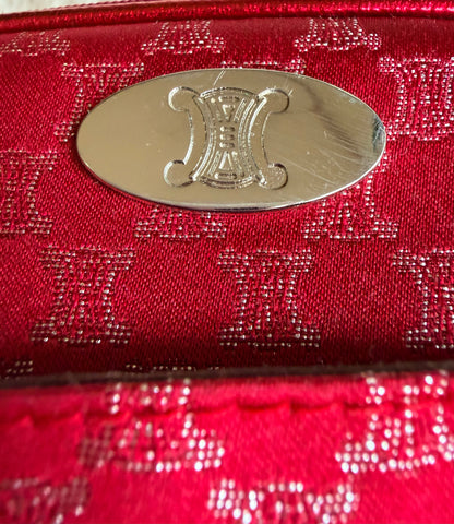 Celine Vintage Red Macadam Blason Canvas Cosmetic Pouch Clutch Bag