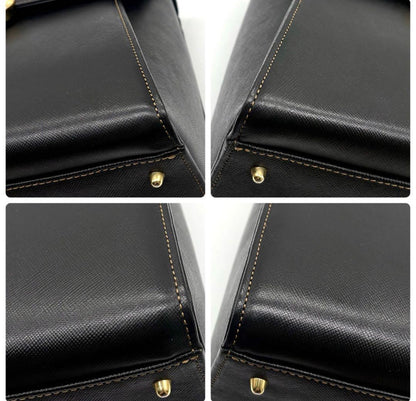 Vintage Valentino Garavani Black Leather Top Handle Bag with Crossbody Strap