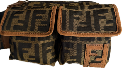 Vintage Fendi Zucca Canvas Double Pocket Belt Bag - Small