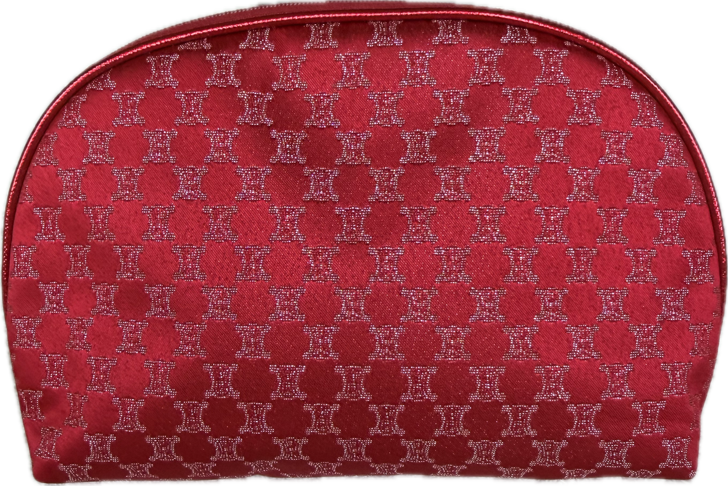 Celine Vintage Red Macadam Blason Canvas Cosmetic Pouch Clutch Bag