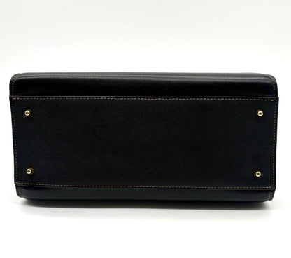 Vintage Valentino Garavani Black Leather Top Handle Bag with Crossbody Strap