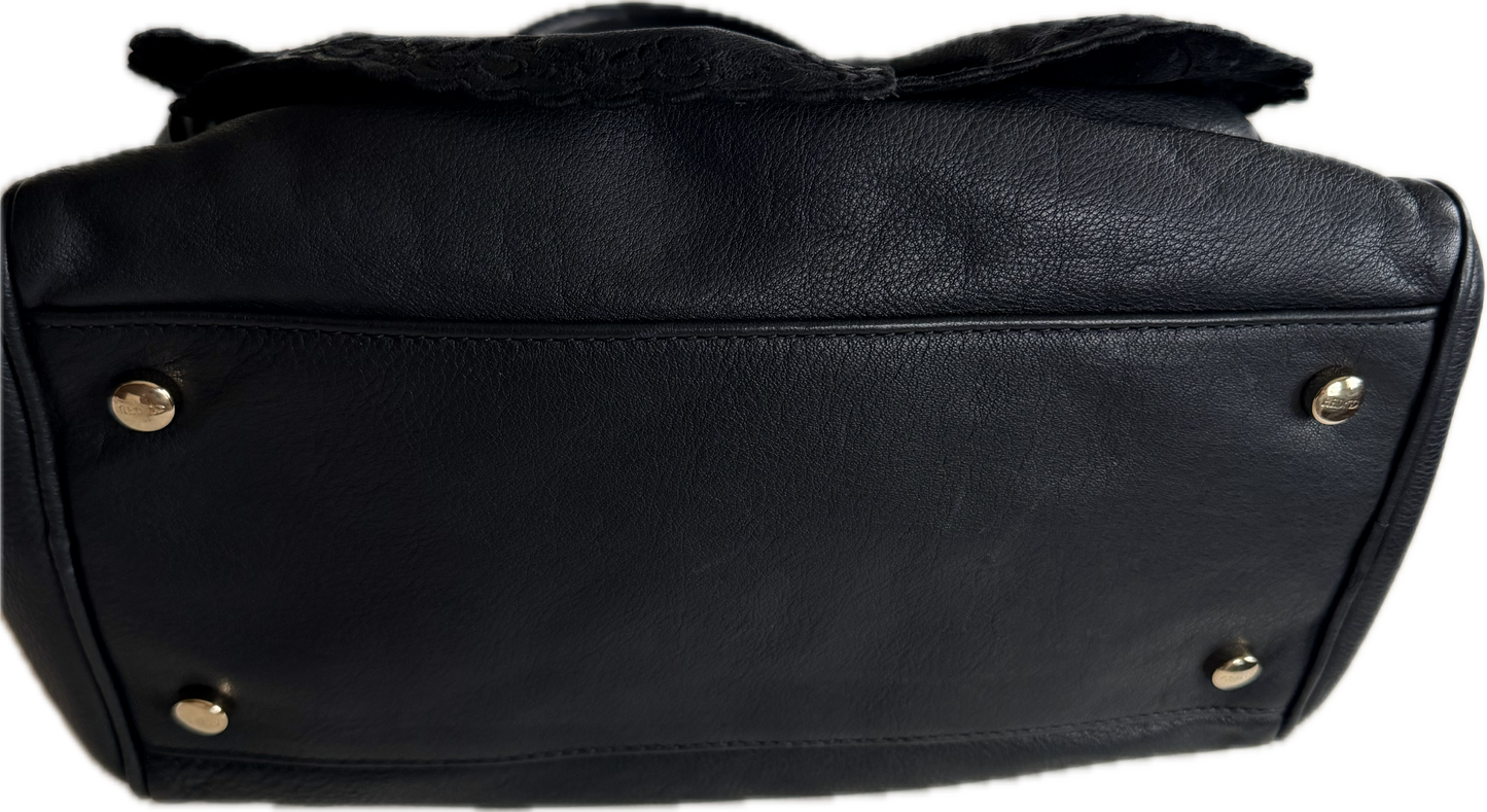 Pre-loved RED Valentino Black Leather Bow Shoulder Bag