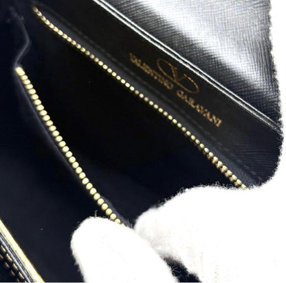 Vintage Valentino Garavani Black Leather Top Handle Bag with Crossbody Strap