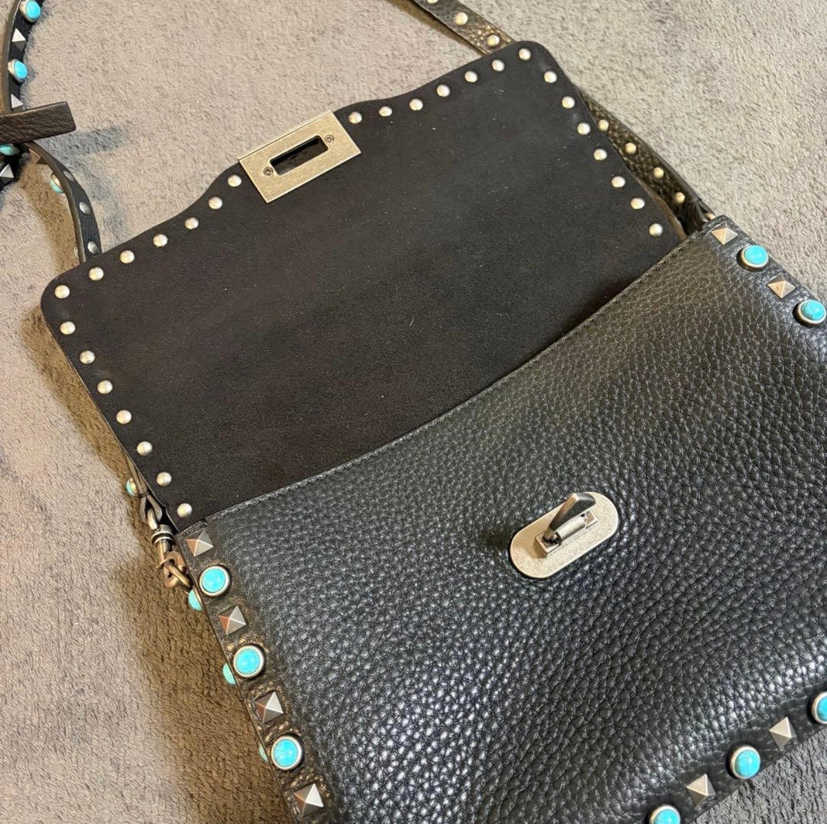 Valentino Garavani Rockstud Rolling Medium Shoulder Crossbody Bag Black Leather