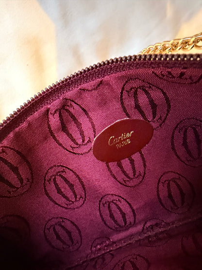 Vintage Must de Cartier Burgundy Leather Chain Wallet Pouch
