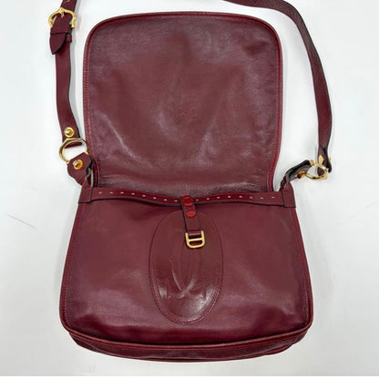 : Vintage Must de Cartier Burgundy Leather Saddle Flap Bag