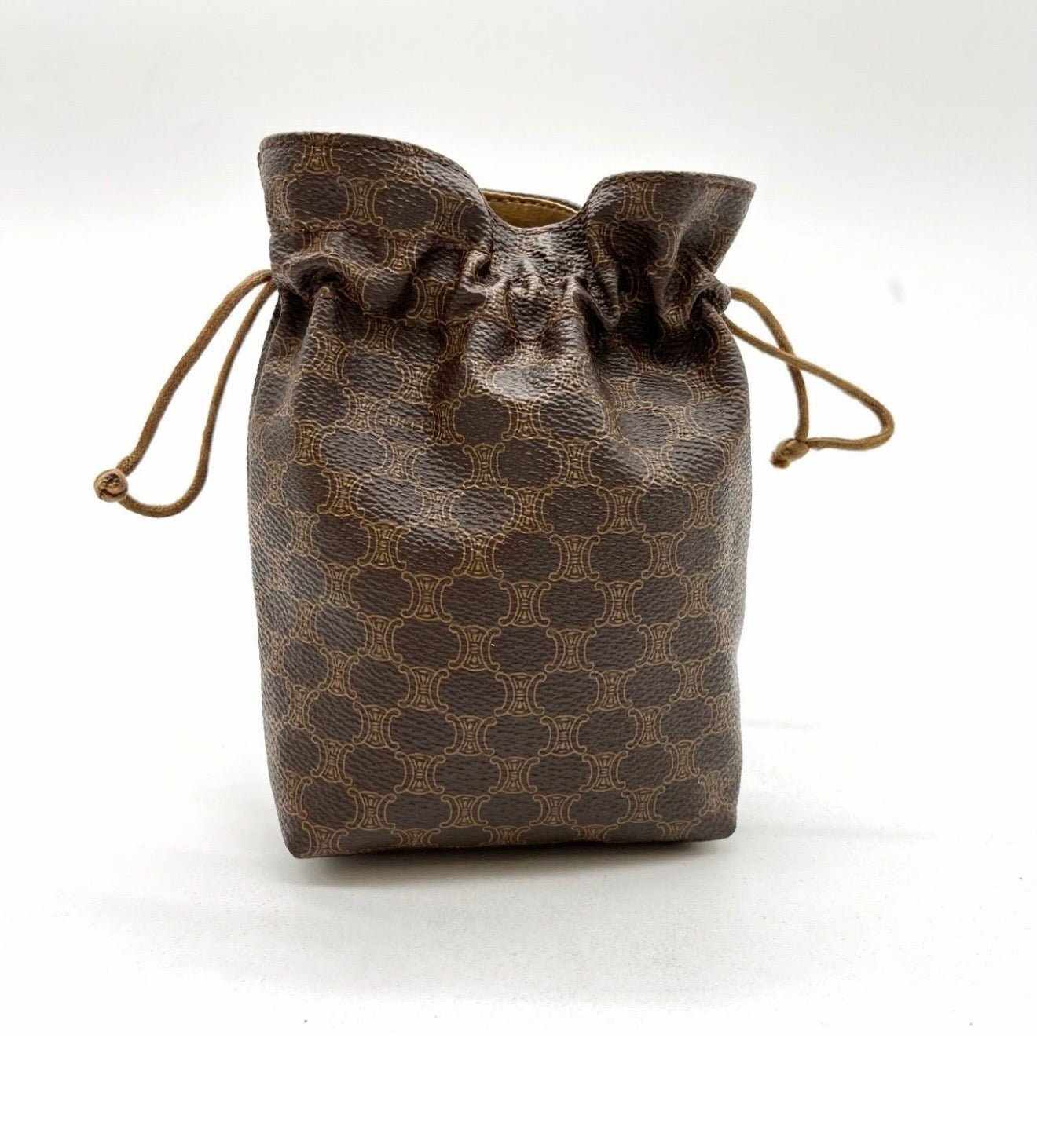 Celine Vintage Macadam Canvas Drawstring Pouch / Bucket Bag