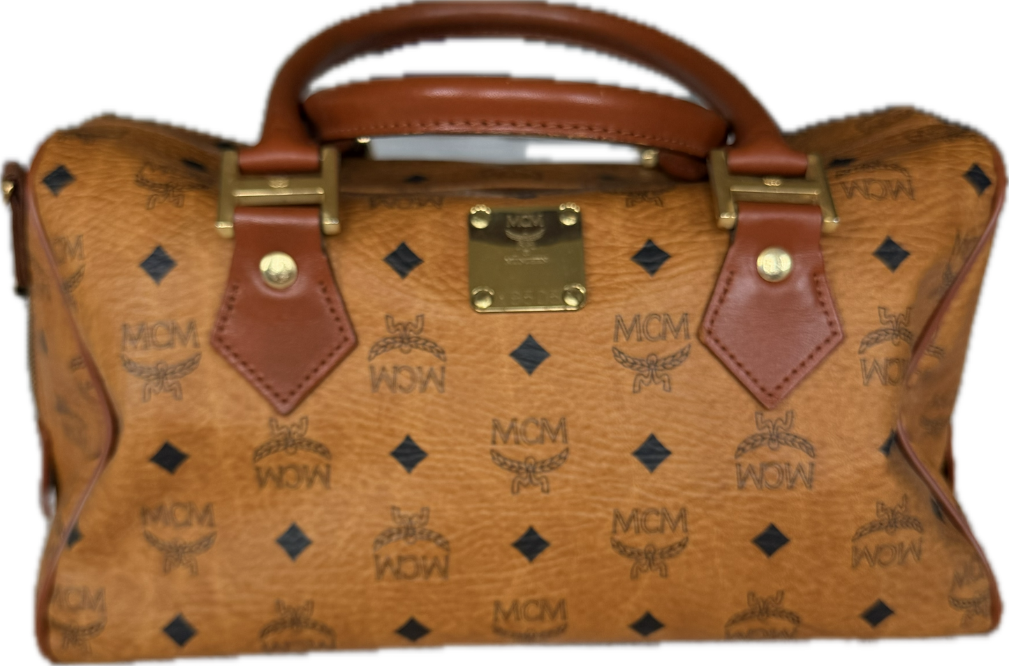 MCM Vintage Cognac Visetos Boston Bag Medium Monogram