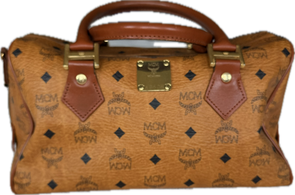 MCM Vintage Cognac Visetos Boston Bag Medium Monogram