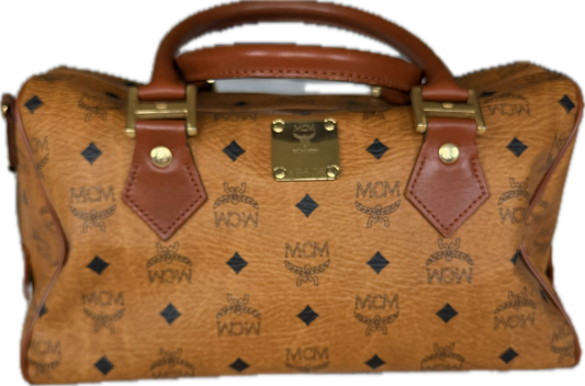 MCM Vintage Cognac Visetos Boston Bag Medium Monogram