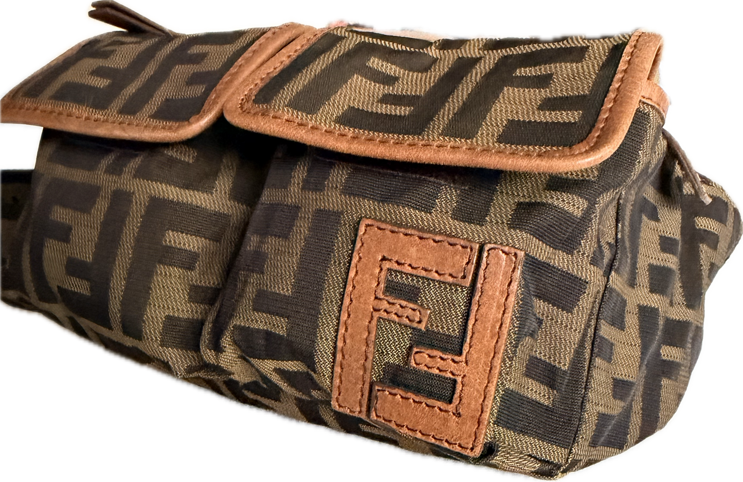 Vintage Fendi Zucca Canvas Double Pocket Belt Bag - Small