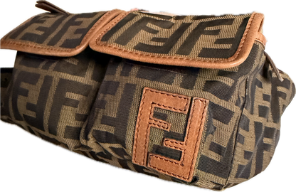 Vintage Fendi Zucca Canvas Double Pocket Belt Bag - Small