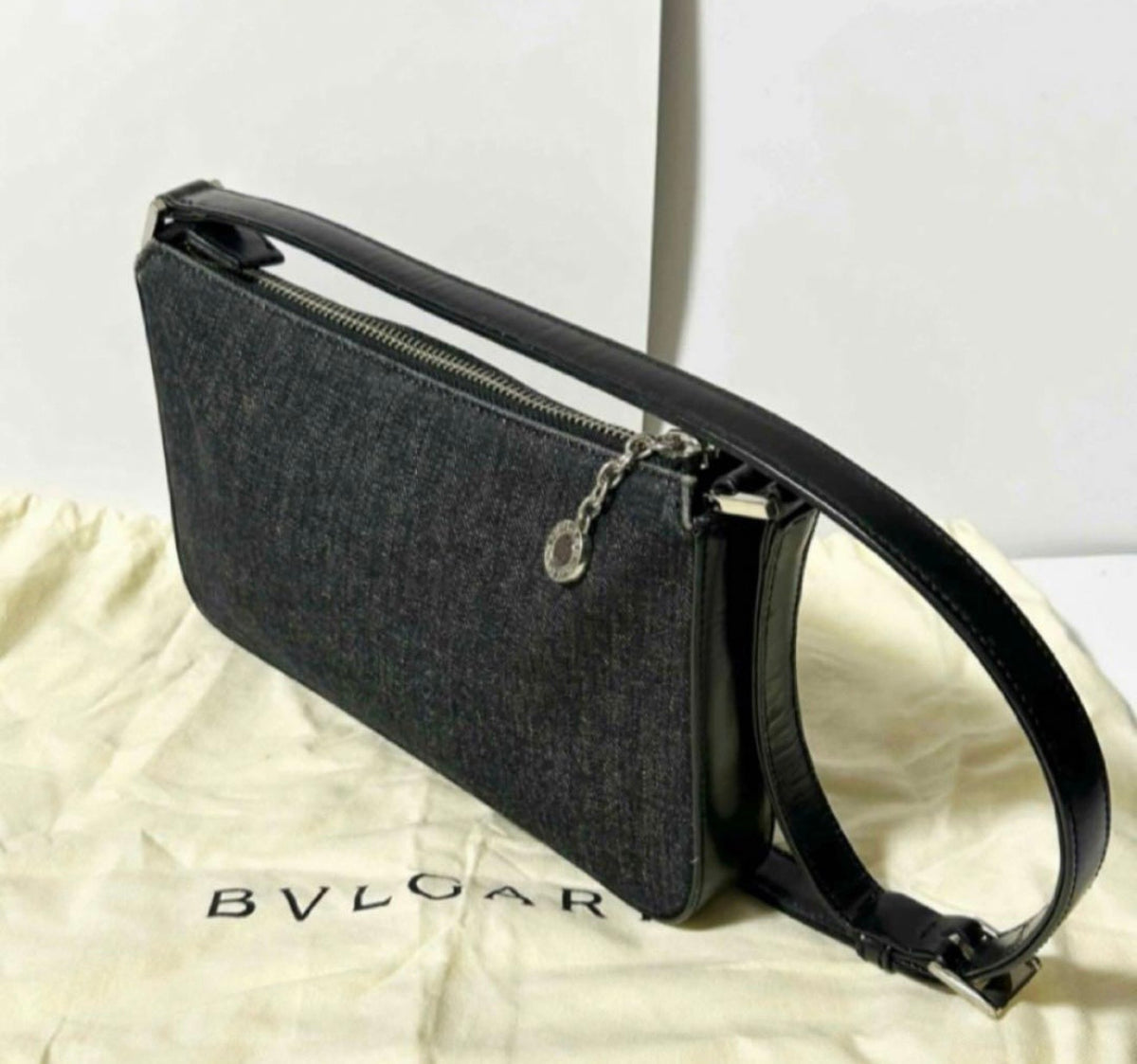 Bvlgari Logo Mania Mini Denim Shoulder Bag - Black Vintage Pochette