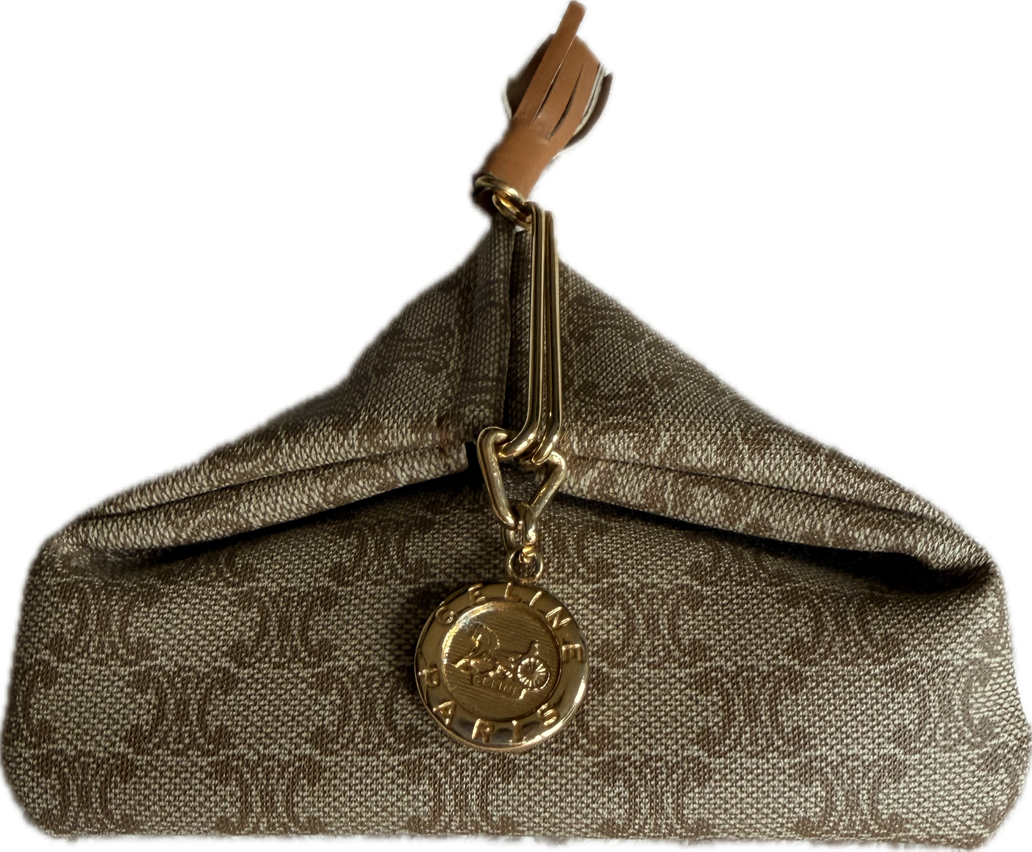 Celine Vintage Macadam Canvas Mini Coin Purse Case with Gold Carriage Charm
