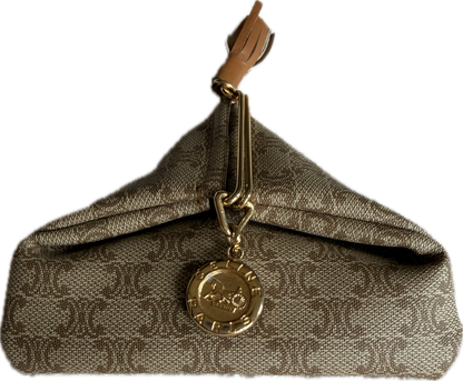 Celine Vintage Macadam Canvas Mini Coin Purse Case with Gold Carriage Charm