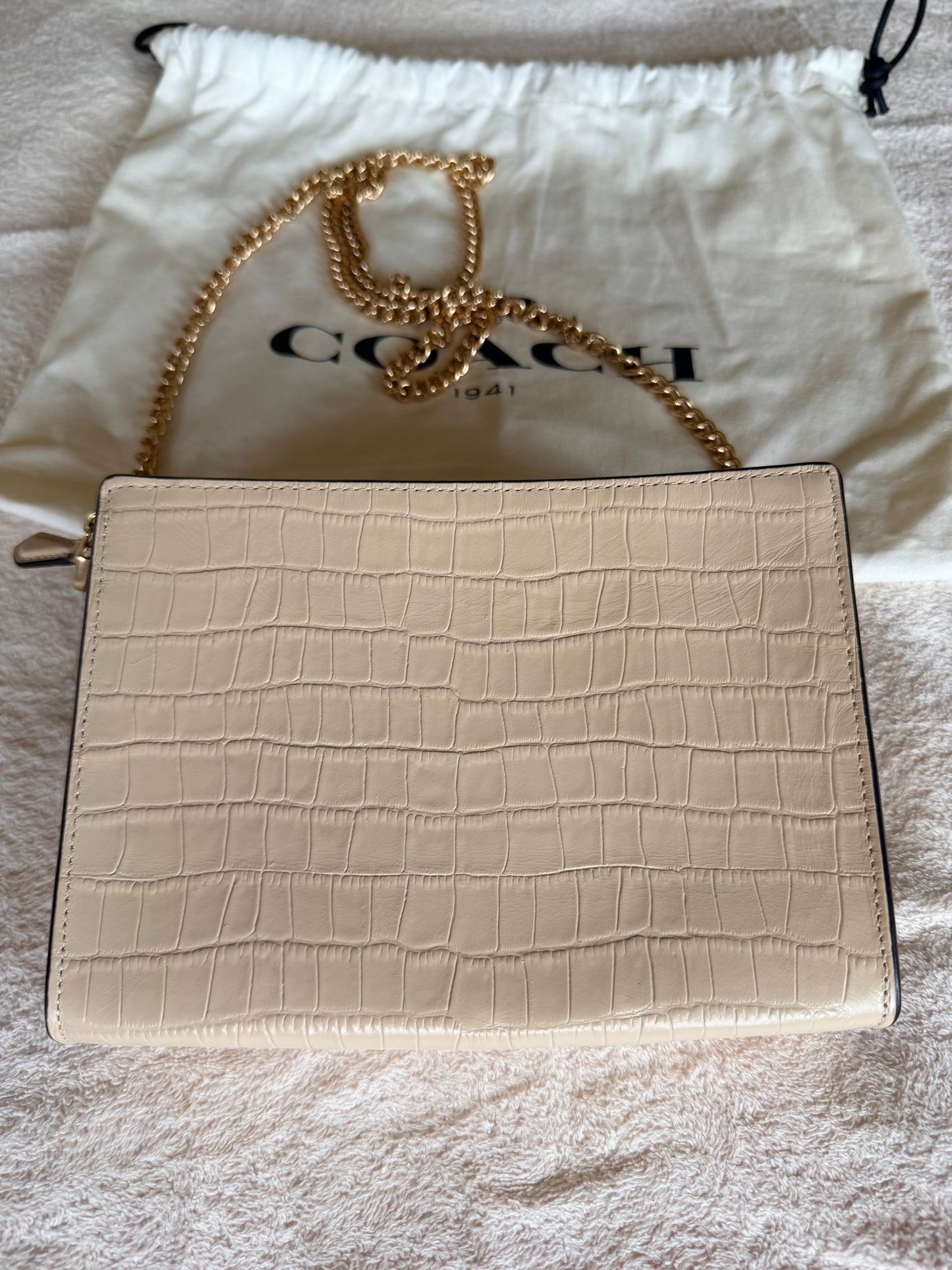 Coach Slim Crossbody Bag Croc-Embossed Leather Light Coral with Dust Bag