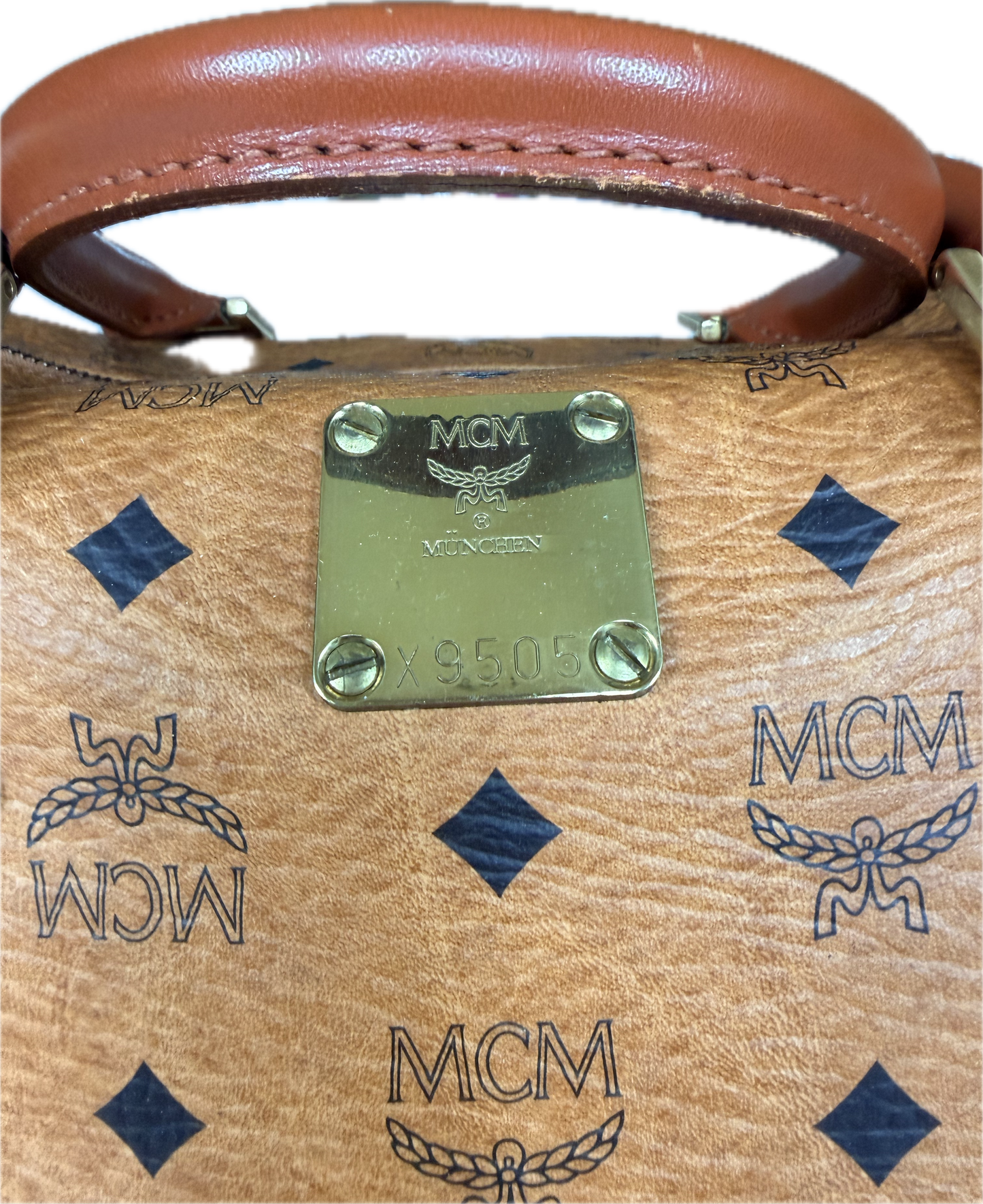 MCM Vintage Cognac Visetos Boston Bag Medium Monogram