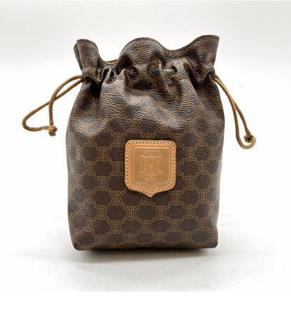 Celine Vintage Macadam Canvas Drawstring Pouch / Bucket Bag