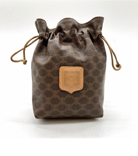 Celine Vintage Macadam Canvas Drawstring Pouch / Bucket Bag