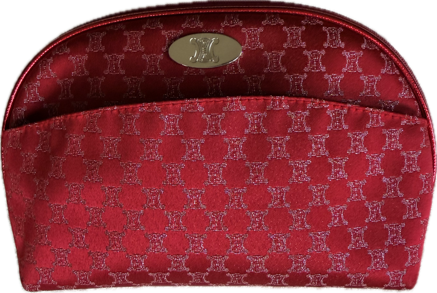 Celine Vintage Red Macadam Blason Canvas Cosmetic Pouch Clutch Bag