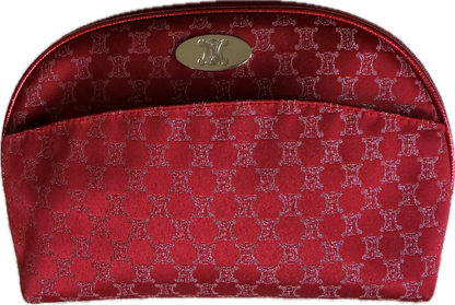 Celine Vintage Red Macadam Blason Canvas Cosmetic Pouch Clutch Bag