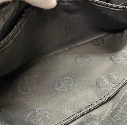 Vintage Giorgio Armani Black Nappa Leather Top Handle Bag - GA Logo