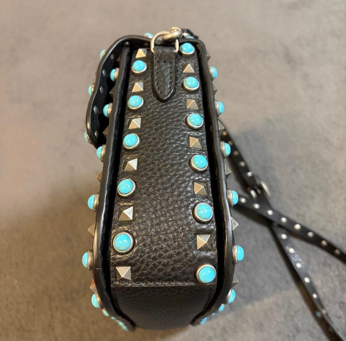 Valentino Garavani Rockstud Rolling Medium Shoulder Crossbody Bag Black Leather