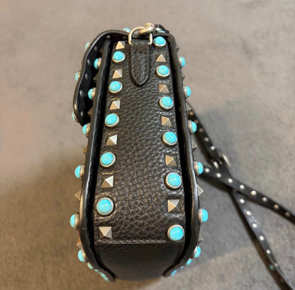Valentino Garavani Rockstud Rolling Medium Shoulder Crossbody Bag Black Leather
