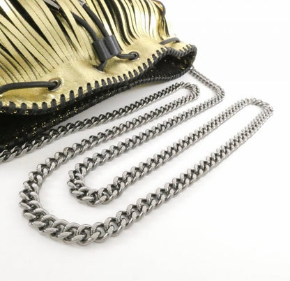 Stella McCartney Gold Metallic Fringe Falabella Shoulder Bag Crossbody 410875