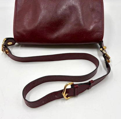: Vintage Must de Cartier Burgundy Leather Saddle Flap Bag