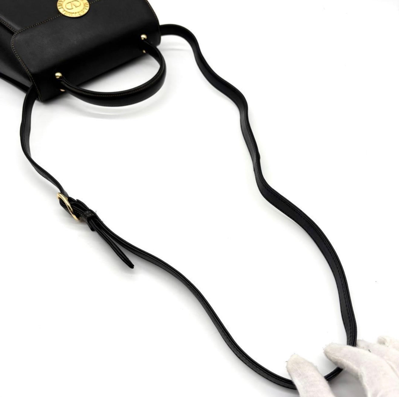 Vintage Valentino Garavani Black Leather Top Handle Bag with Crossbody Strap