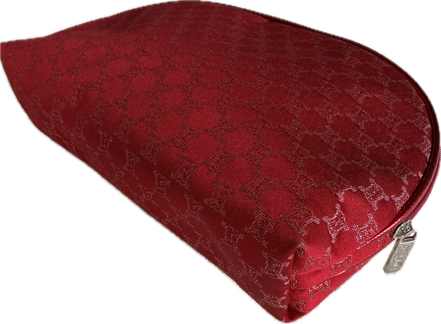 Celine Vintage Red Macadam Blason Canvas Cosmetic Pouch Clutch Bag