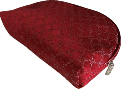 Celine Vintage Red Macadam Blason Canvas Cosmetic Pouch Clutch Bag