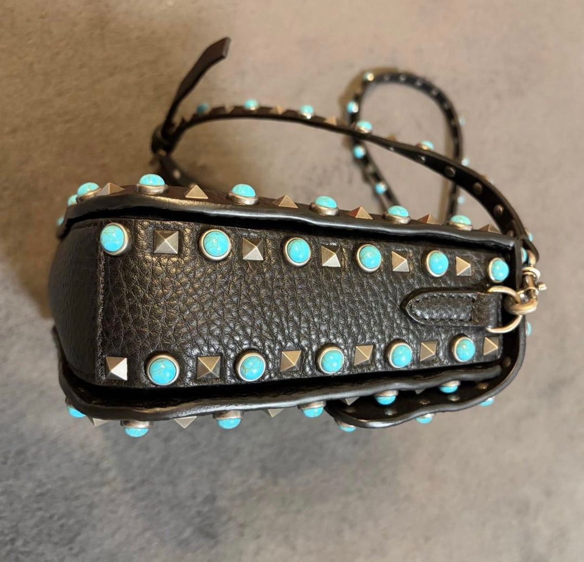 Valentino Garavani Rockstud Rolling Medium Shoulder Crossbody Bag Black Leather