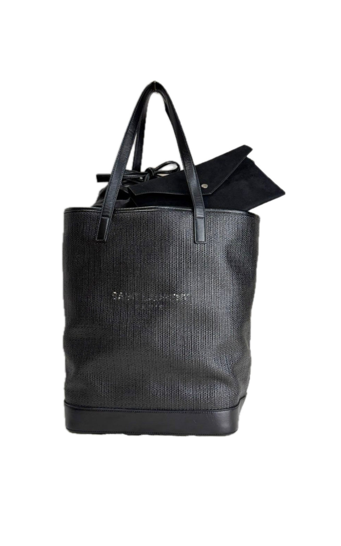 Saint Laurent Teddy Perforated Nappa Leather Shopping Tote Bag Black with Pouches