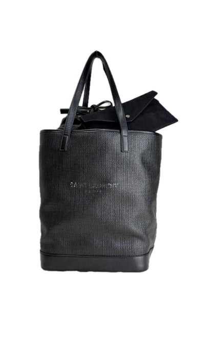 Saint Laurent Teddy Perforated Nappa Leather Shopping Tote Bag Black with Pouches