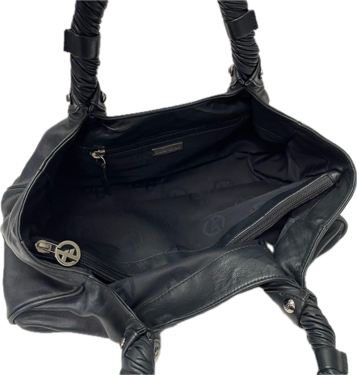 Vintage Giorgio Armani Black Nappa Leather Top Handle Bag - GA Logo