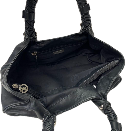 Vintage Giorgio Armani Black Nappa Leather Top Handle Bag - GA Logo