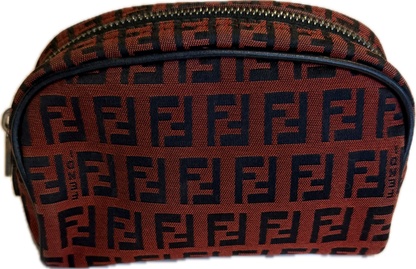 Vintage Fendi Zucca Canvas Mini Cosmetic Pouch - Rare Red & Black