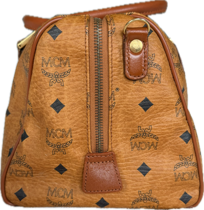 MCM Vintage Cognac Visetos Boston Bag Medium Monogram