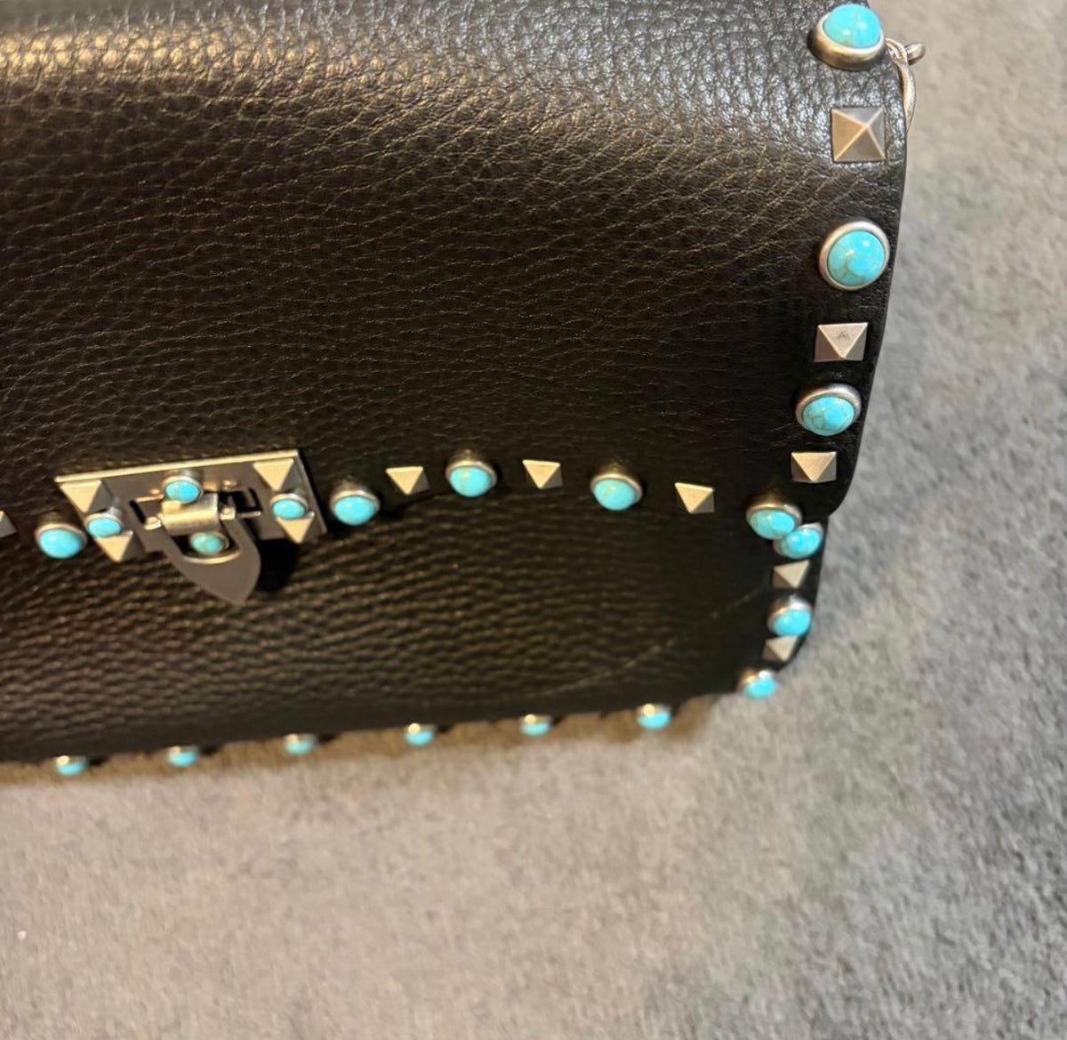 Valentino Garavani Rockstud Rolling Medium Shoulder Crossbody Bag Black Leather