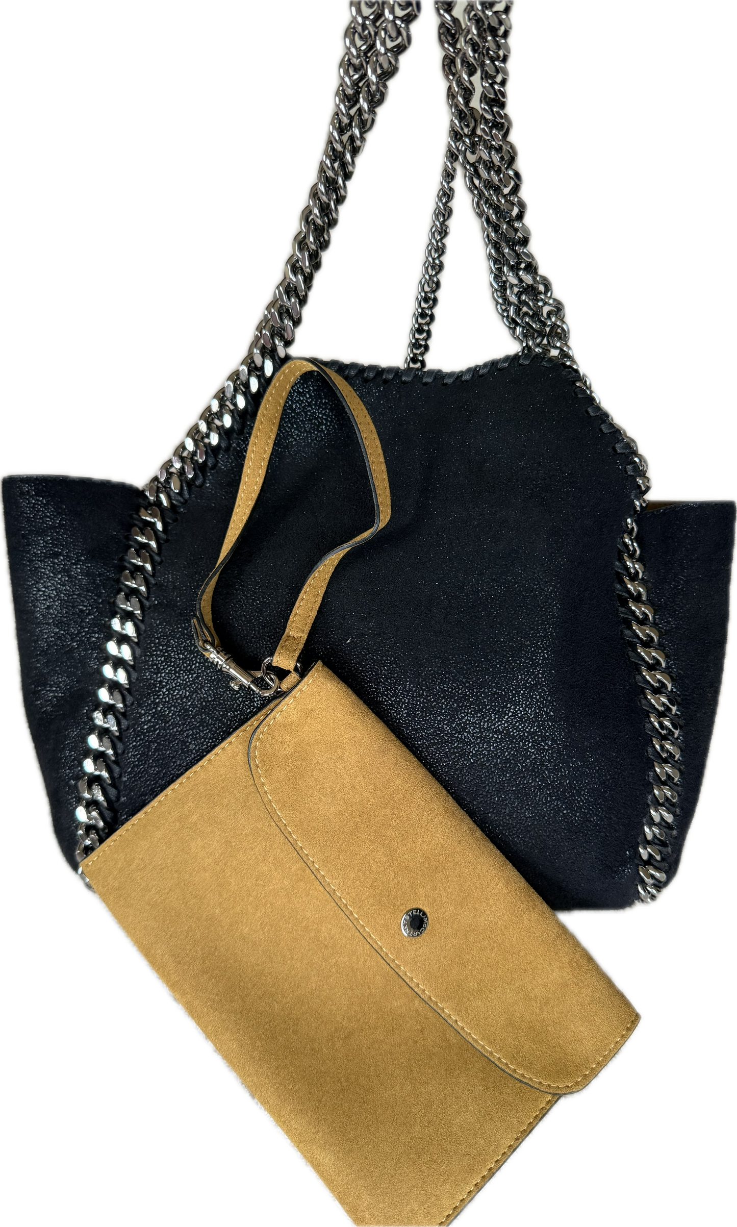 Stella McCartney Falabella Reversible Tote Bag Black & Mustard with Pouch
