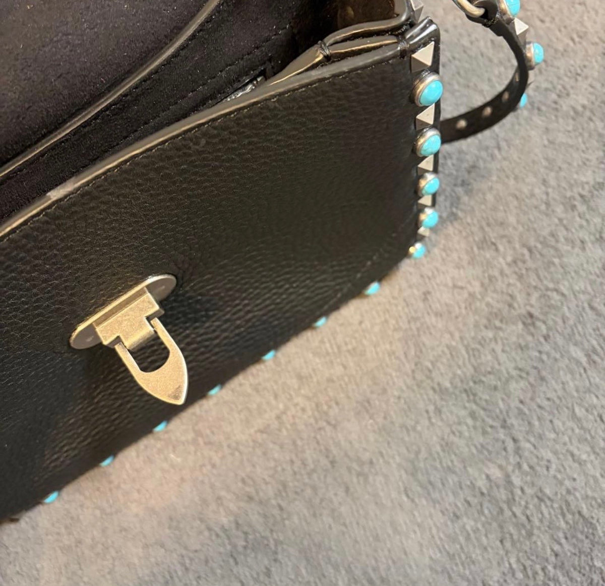 Valentino Garavani Rockstud Rolling Medium Shoulder Crossbody Bag Black Leather