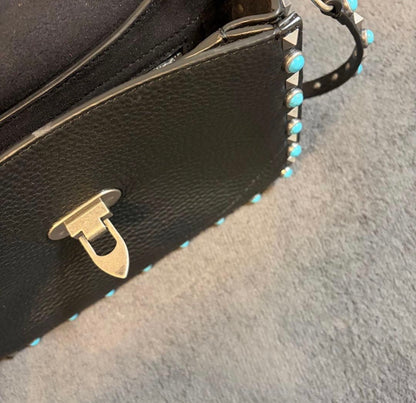 Valentino Garavani Rockstud Rolling Medium Shoulder Crossbody Bag Black Leather