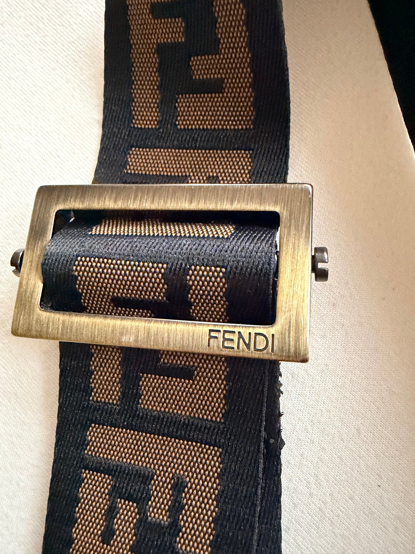 Vintage Fendi Zucca Canvas Double Pocket Belt Bag - Small