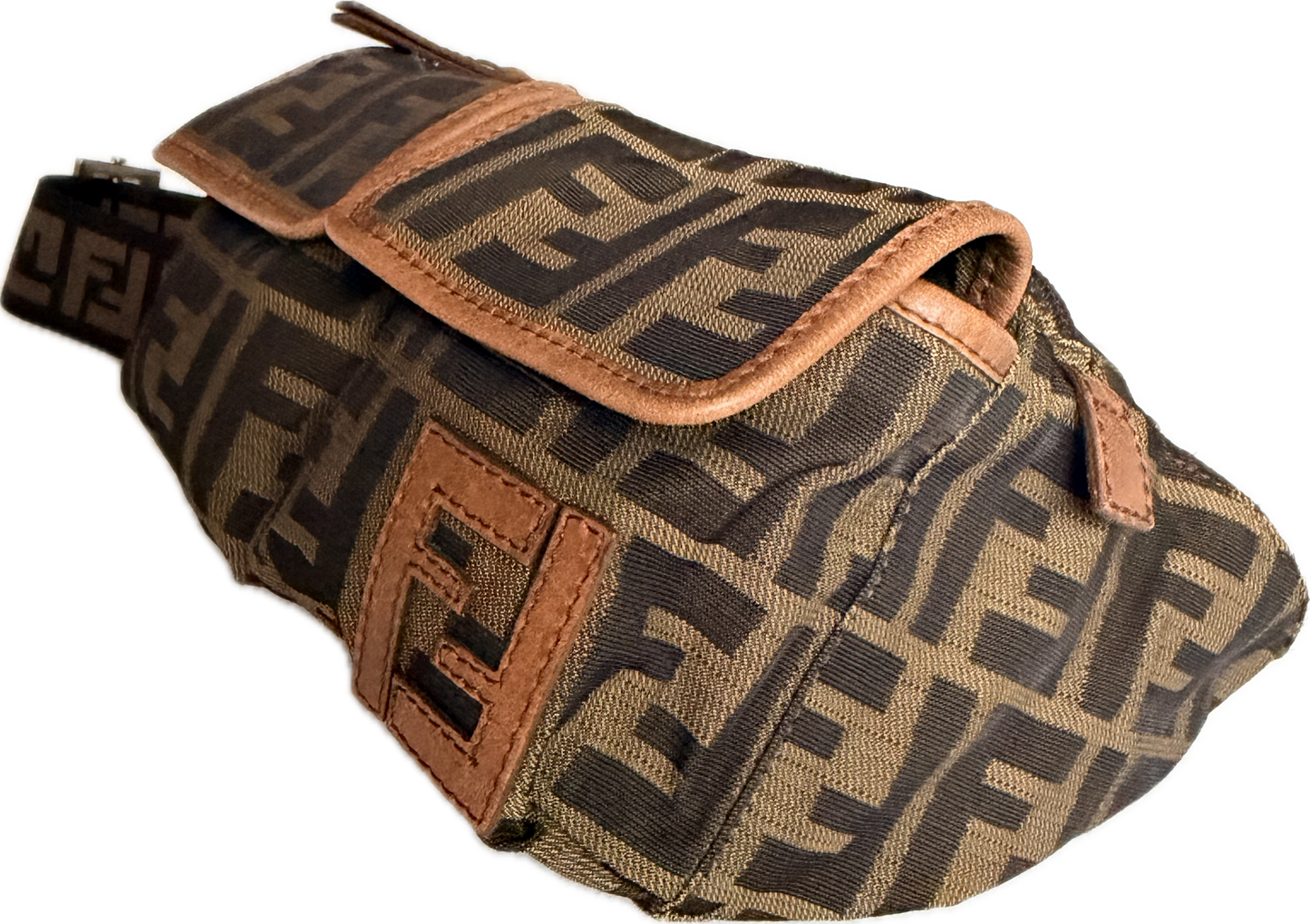 Vintage Fendi Zucca Canvas Double Pocket Belt Bag - Small
